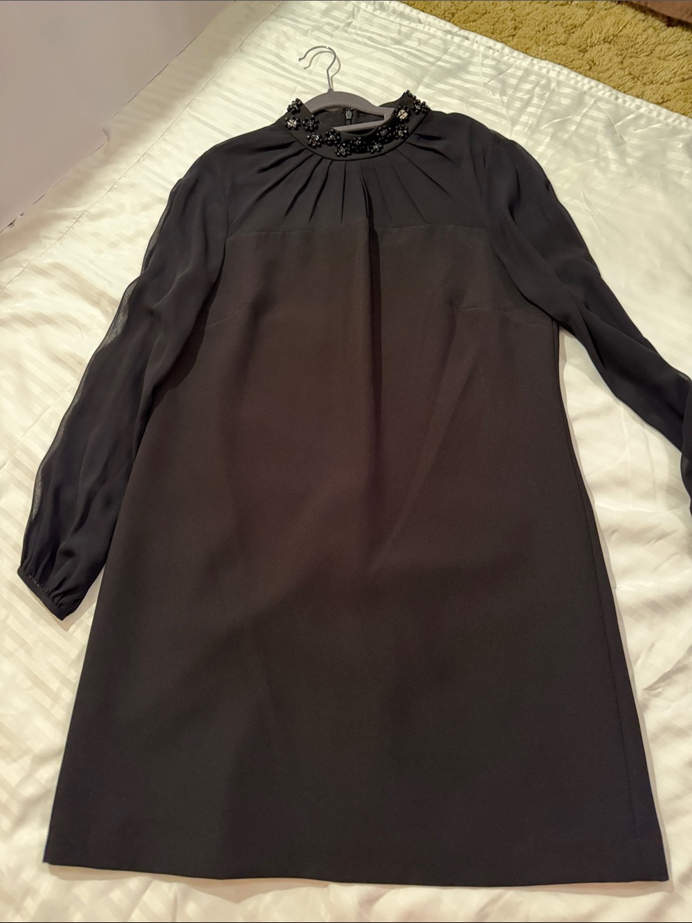 Alex Marie Black Long-Sleeve Beaded Collar Dress